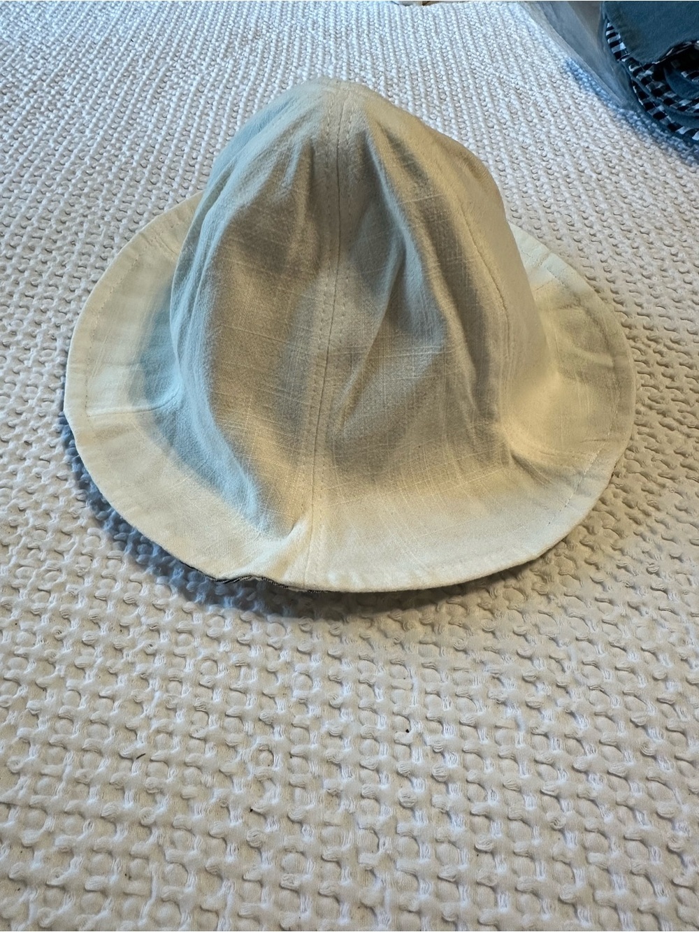 White Bucket Hat with Gray, Black and White Underneath